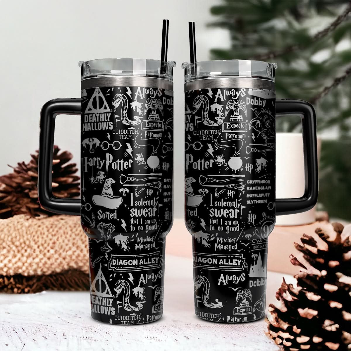 Harry Potter Hogwarts Castle Magic 30oz/40oz Tumbler with Handle, Harry Potter Laser Engraved Tumbler 30oz/40oz