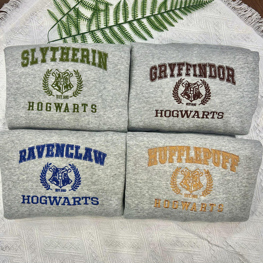 Embroidered Hogwarts Houses Embroidered Sweatshirt , Embroidery Shirt Magic Wizard