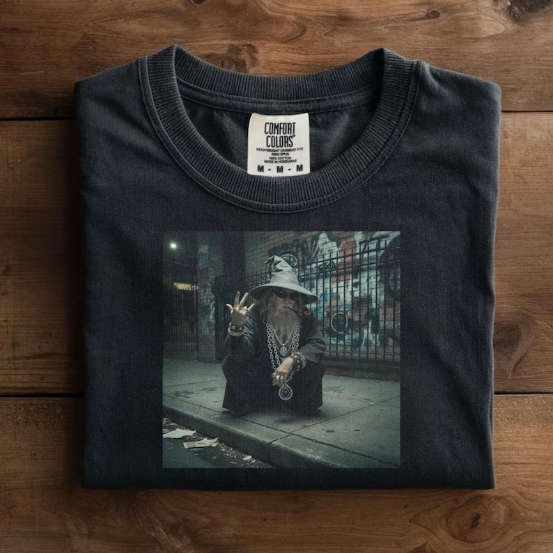 Gangdalf T-Shirt, Gangster Rapper Wizard With Attitude Tee, Gandalf-Inspired Shirt for Men & Women, Fantasy Novel Gift, Weirdcore Tee