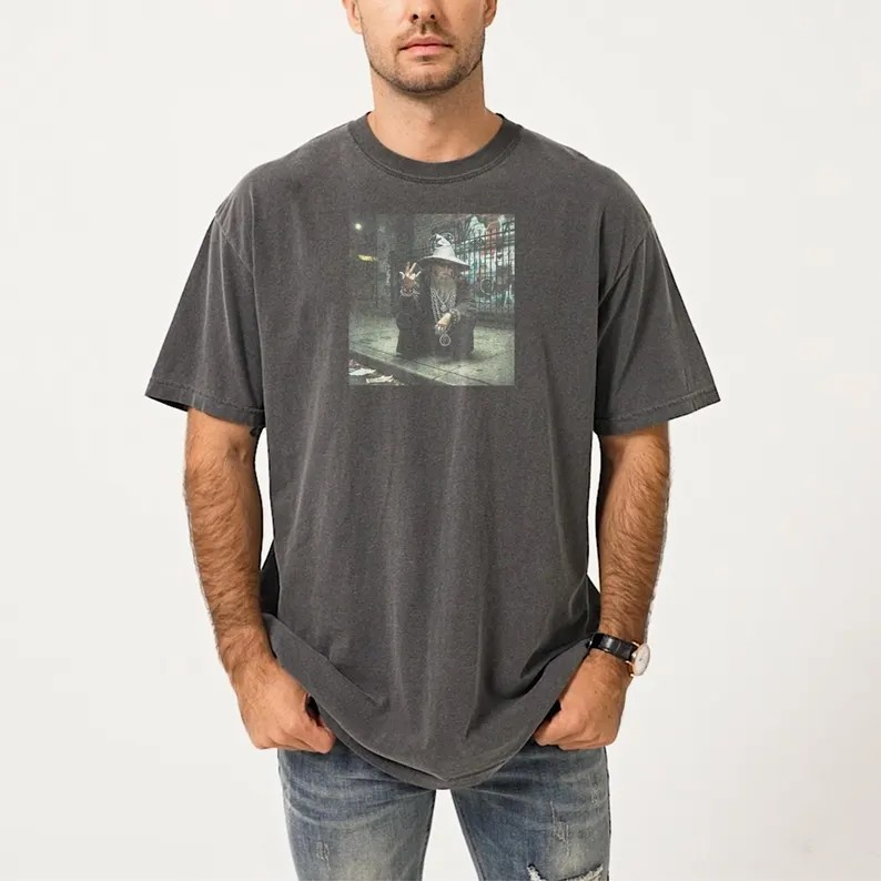 Gangdalf T-Shirt, Gangster Rapper Wizard With Attitude Tee, Gandalf-Inspired Shirt for Men & Women, Fantasy Novel Gift, Weirdcore Tee