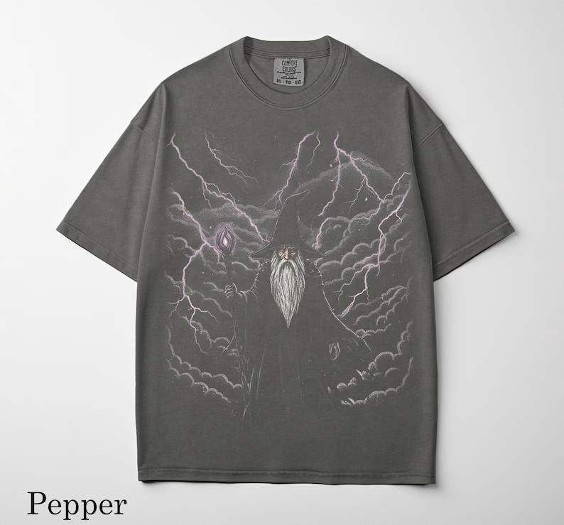 Mystical Wizard Dragon Vintage Graphic T-shirts, Retro Fantasy Graphic Tee, Washed Grunge Streetwear Unisex Top, Gamers Worn In Shirt