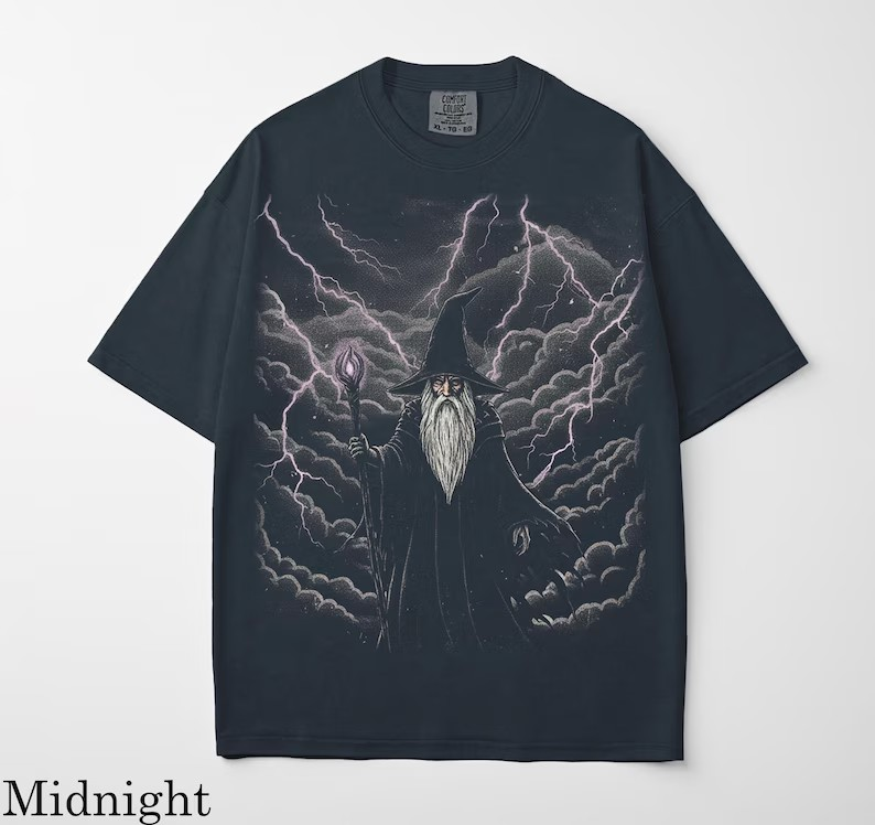 Mystical Wizard Dragon Vintage Graphic T-shirts, Retro Fantasy Graphic Tee, Washed Grunge Streetwear Unisex Top, Gamers Worn In Shirt