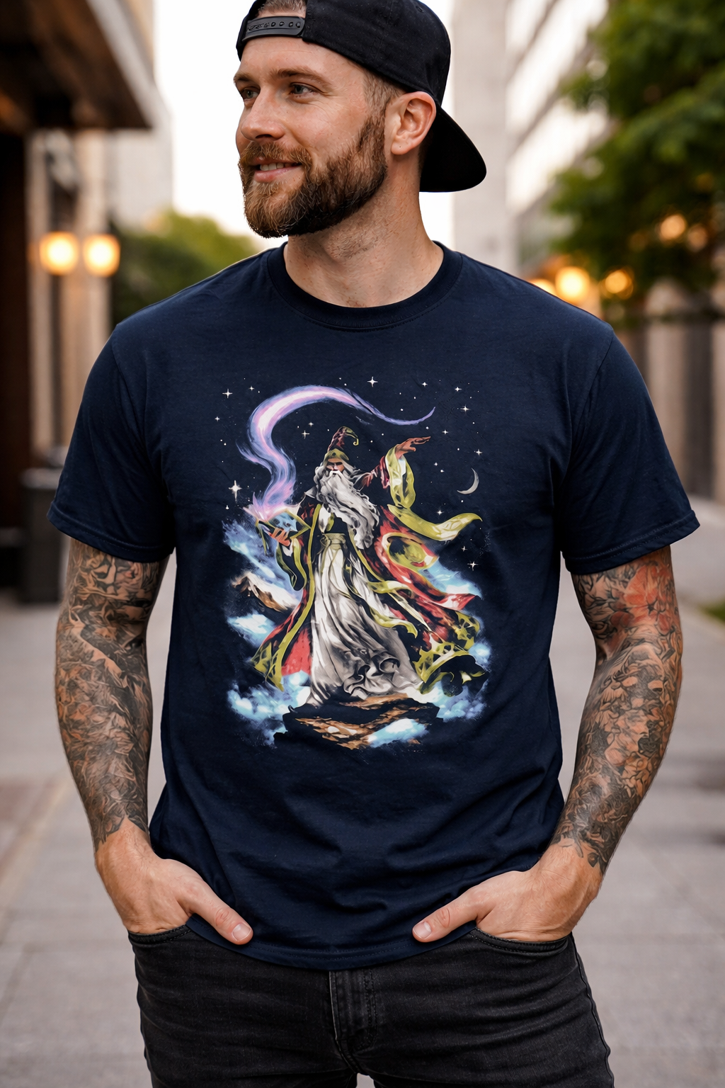Sky Wizard Vintage 90s T-Shirt, Retro Fantasy Sorcerer Tee, Floating Spellbook Magic Shirt, Wizardcore Celestial Stars Grunge Art Gift