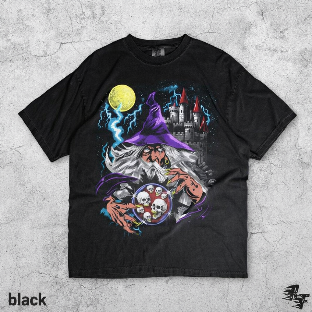 Dark Wizard Vintage 90s T-Shirt, Retro Fantasy Sorcerer Graphic Tee, Moon Skulls Orb Gothic Castle Shirt, Wizardcore Grunge Magic Art Gift