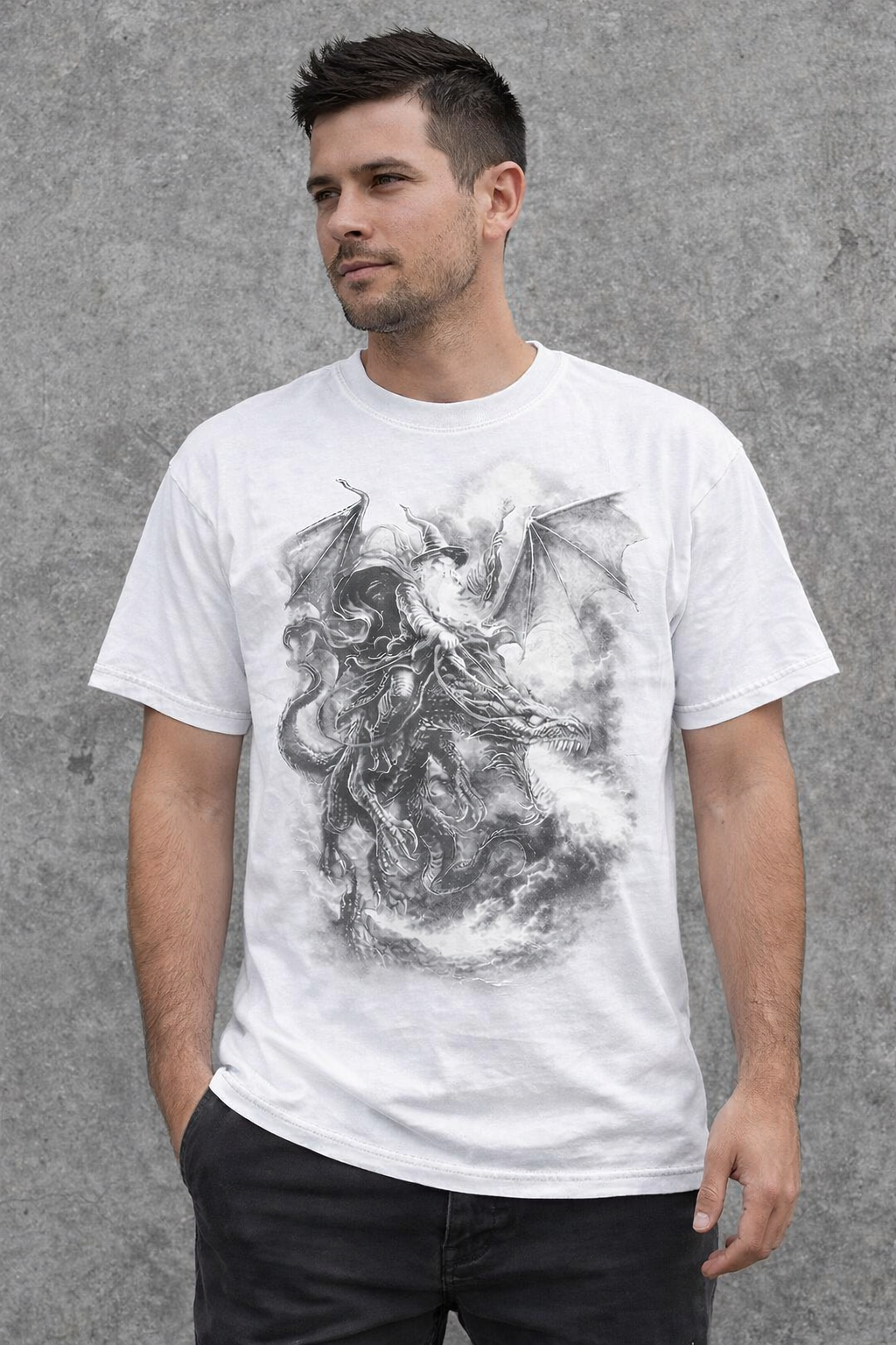 Vintage Wizard Dragon 90s Graphic T-Shirt, Retro Magic Medieval Fantasy Creature Tee, Grunge Mystic Gamer Shirt