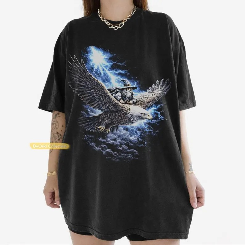 Vintage Wizard Shirt, Wizard and Eagle T-shirt, Dark Fantasy Magic Graphic Tee