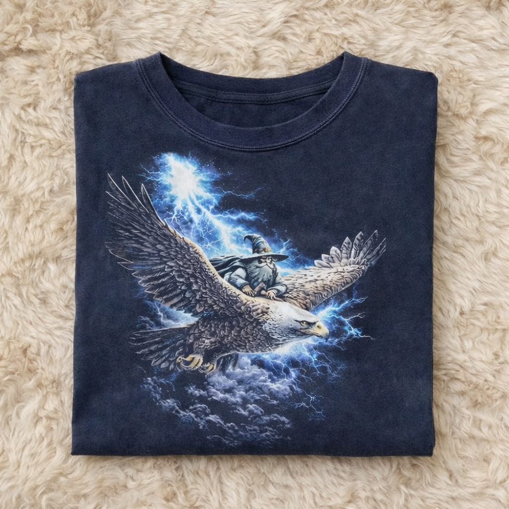 Vintage Wizard Shirt, Wizard and Eagle T-shirt, Dark Fantasy Magic Graphic Tee