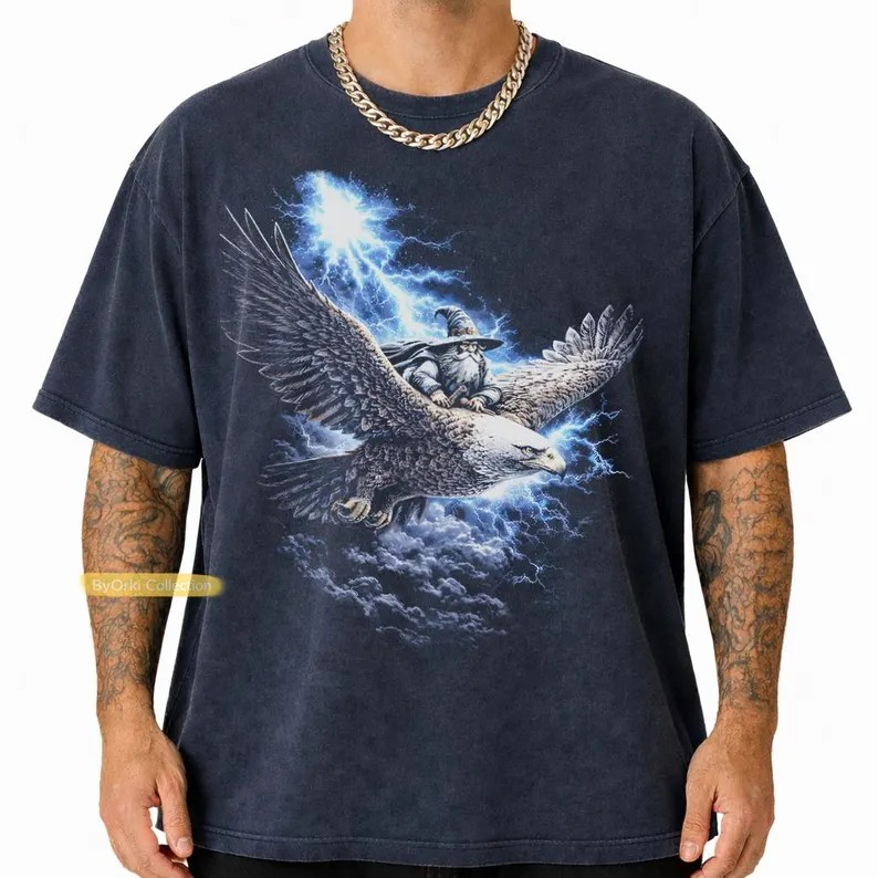 Vintage Wizard Shirt, Wizard and Eagle T-shirt, Dark Fantasy Magic Graphic Tee