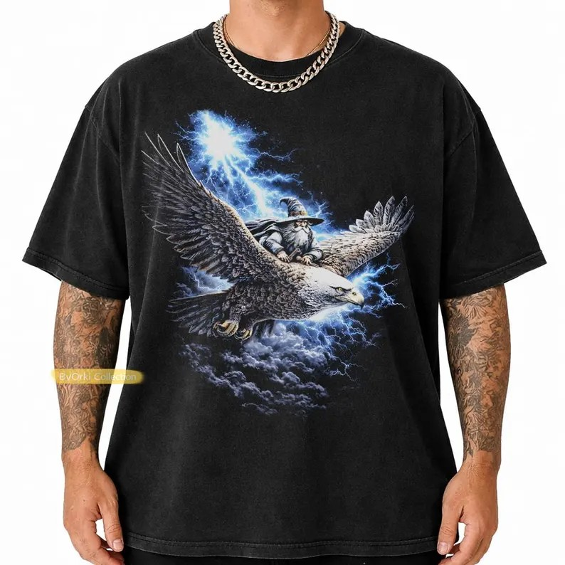 Vintage Wizard Shirt, Wizard and Eagle T-shirt, Dark Fantasy Magic Graphic Tee