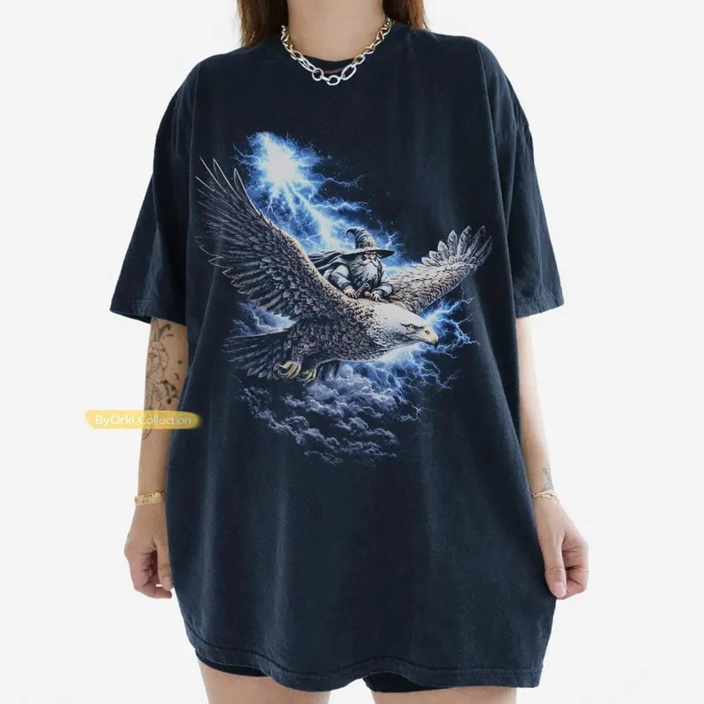 Vintage Wizard Shirt, Wizard and Eagle T-shirt, Dark Fantasy Magic Graphic Tee