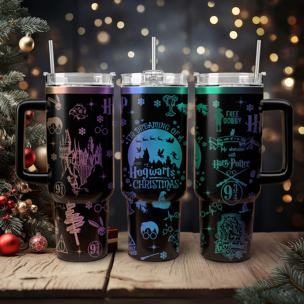 Hogwarts Christmas 30oz/40oz Tumbler with Handle, Harry Potter Laser Engraved Tumbler,HP32