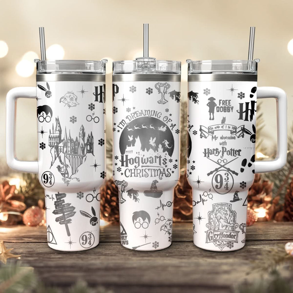 Hogwarts Christmas 30oz/40oz Tumbler with Handle, Harry Potter Laser Engraved Tumbler,HP32