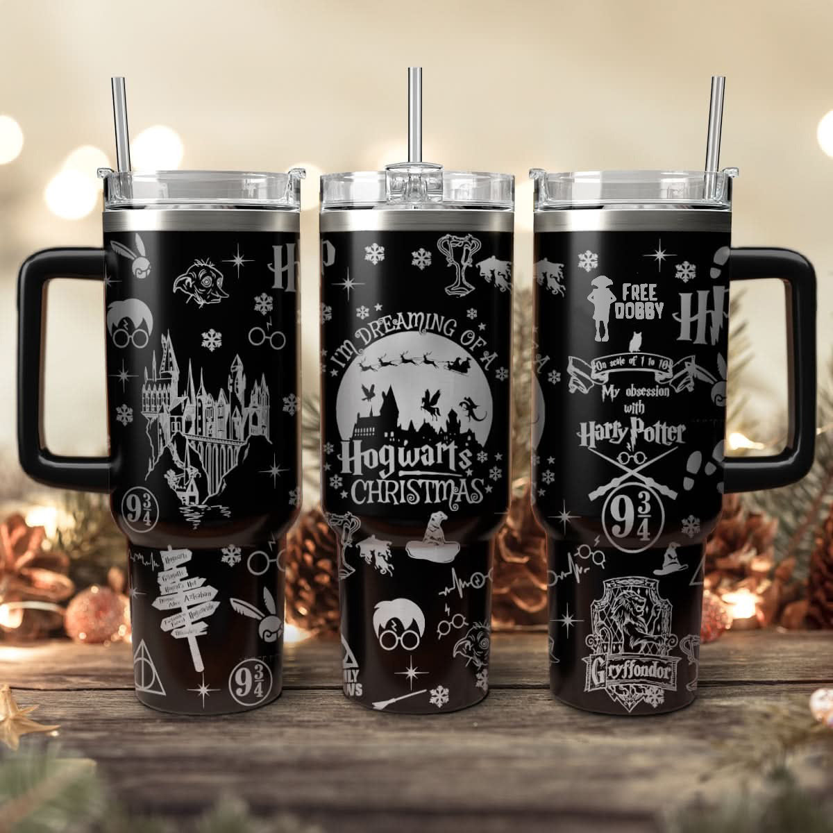 Hogwarts Christmas 30oz/40oz Tumbler with Handle, Harry Potter Laser Engraved Tumbler,HP32