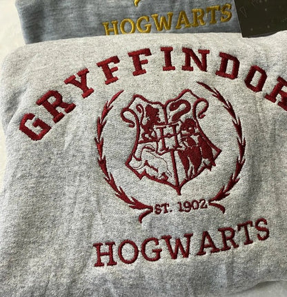 Magic Wizard Embroidery Shirt, Embroidered Hogwarts Houses Sweatshirt