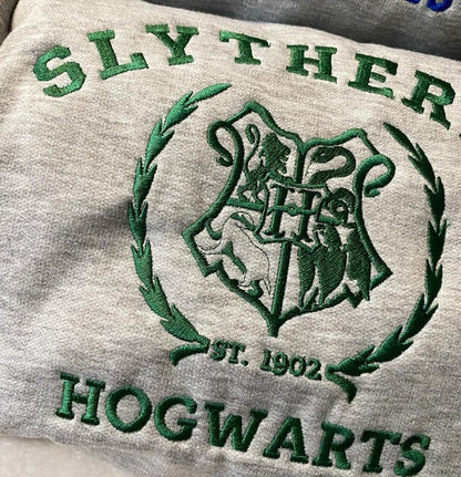 Magic Wizard Embroidery Shirt, Embroidered Hogwarts Houses Sweatshirt