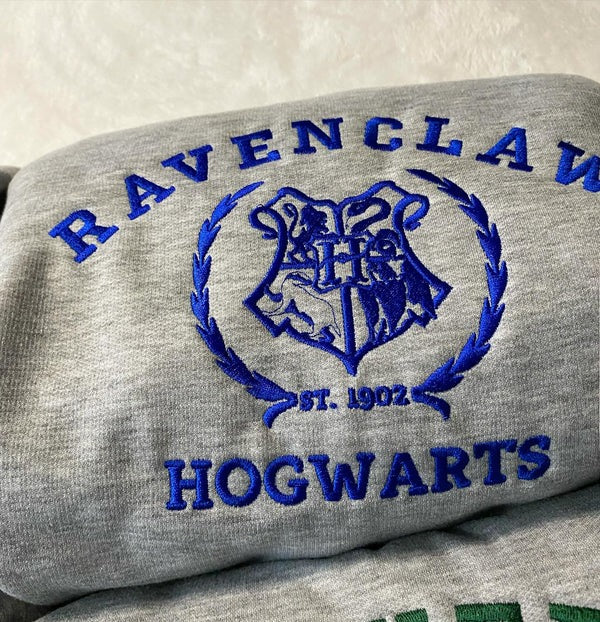 Magic Wizard Embroidery Shirt, Embroidered Hogwarts Houses Sweatshirt