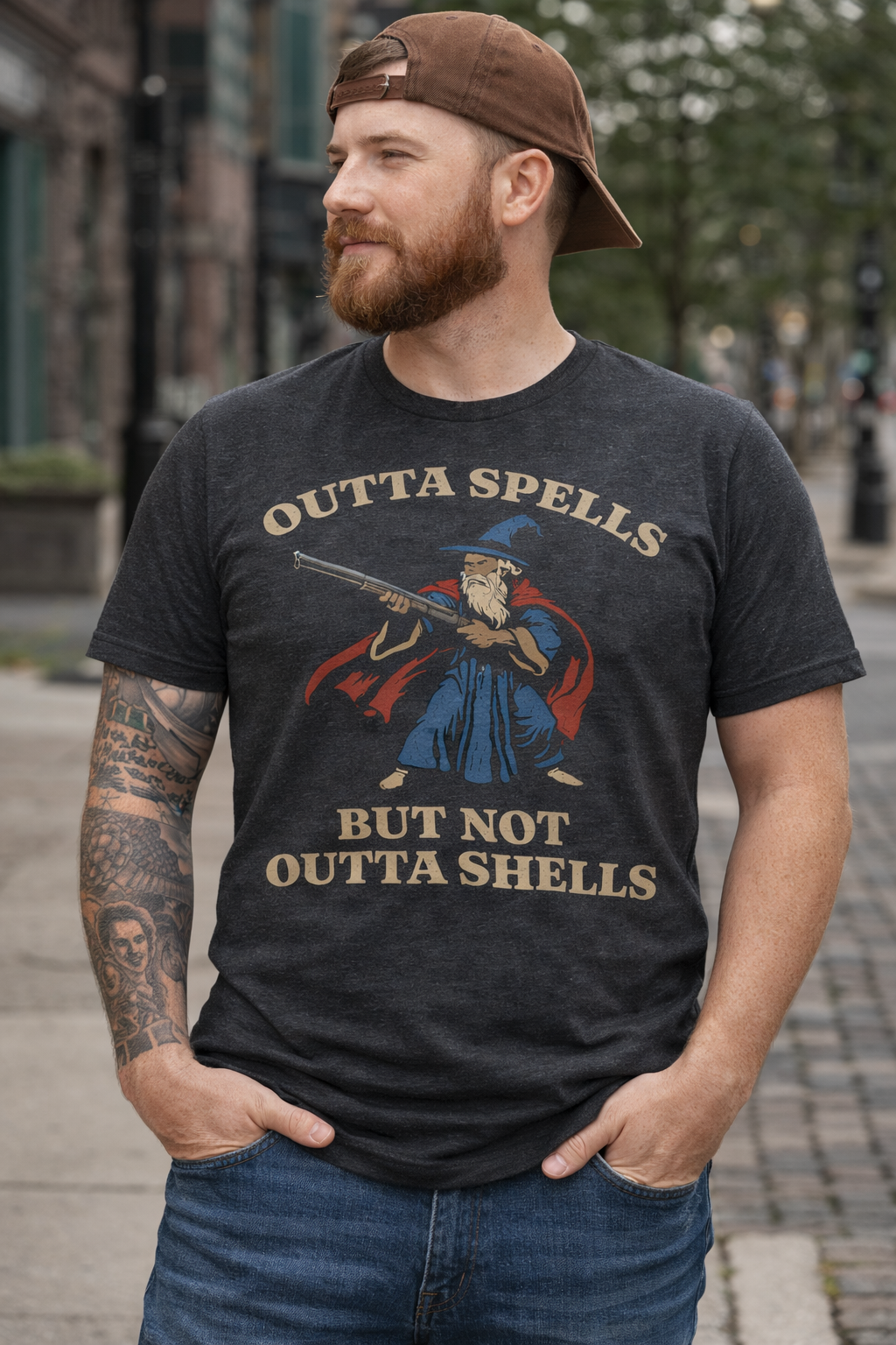 Outta Spells But Not Outta Shells Tee  Wizard Fantasy Meme Shirt