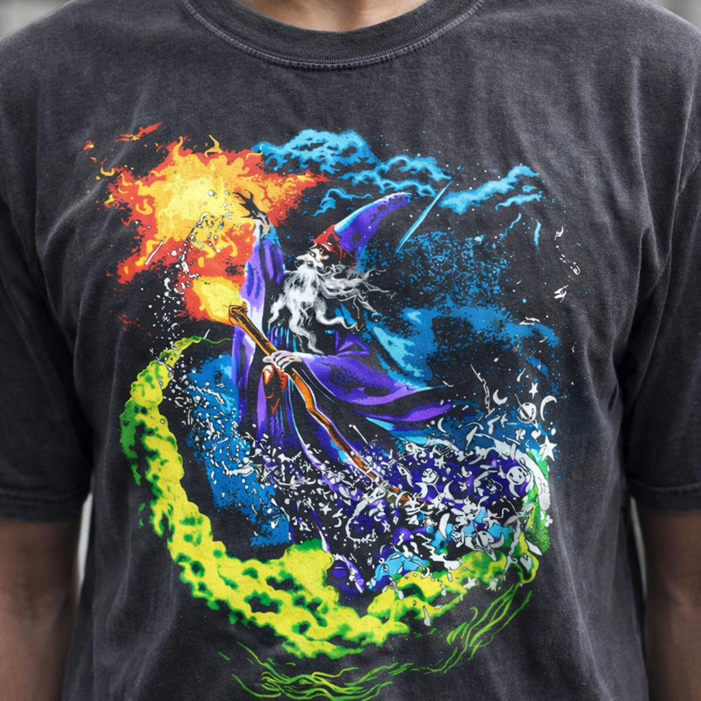 Vintage 90s Fantasy Wizard T-Shirt, Retro Sorcerer Magic Spell Shirt, Gothic Graphic Tee, Grunge Y2K Magical Top, Mystical Wizard Gift