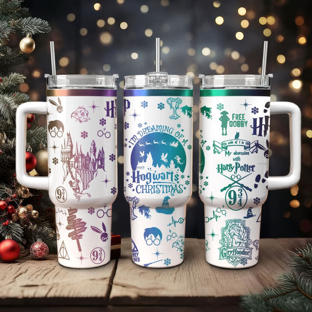 Hogwarts Christmas 30oz/40oz Tumbler with Handle, Harry Potter Laser Engraved Tumbler,HP32