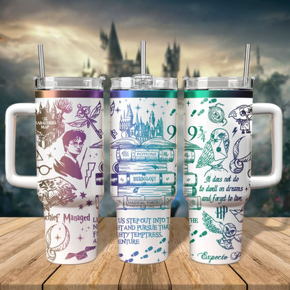 Harry Potter Tumbler 30oz/40oz, Hogwarts Castle Magic Tumbler with Handle, Harry Potter Laser Engraved Tumbler 30oz/40oz