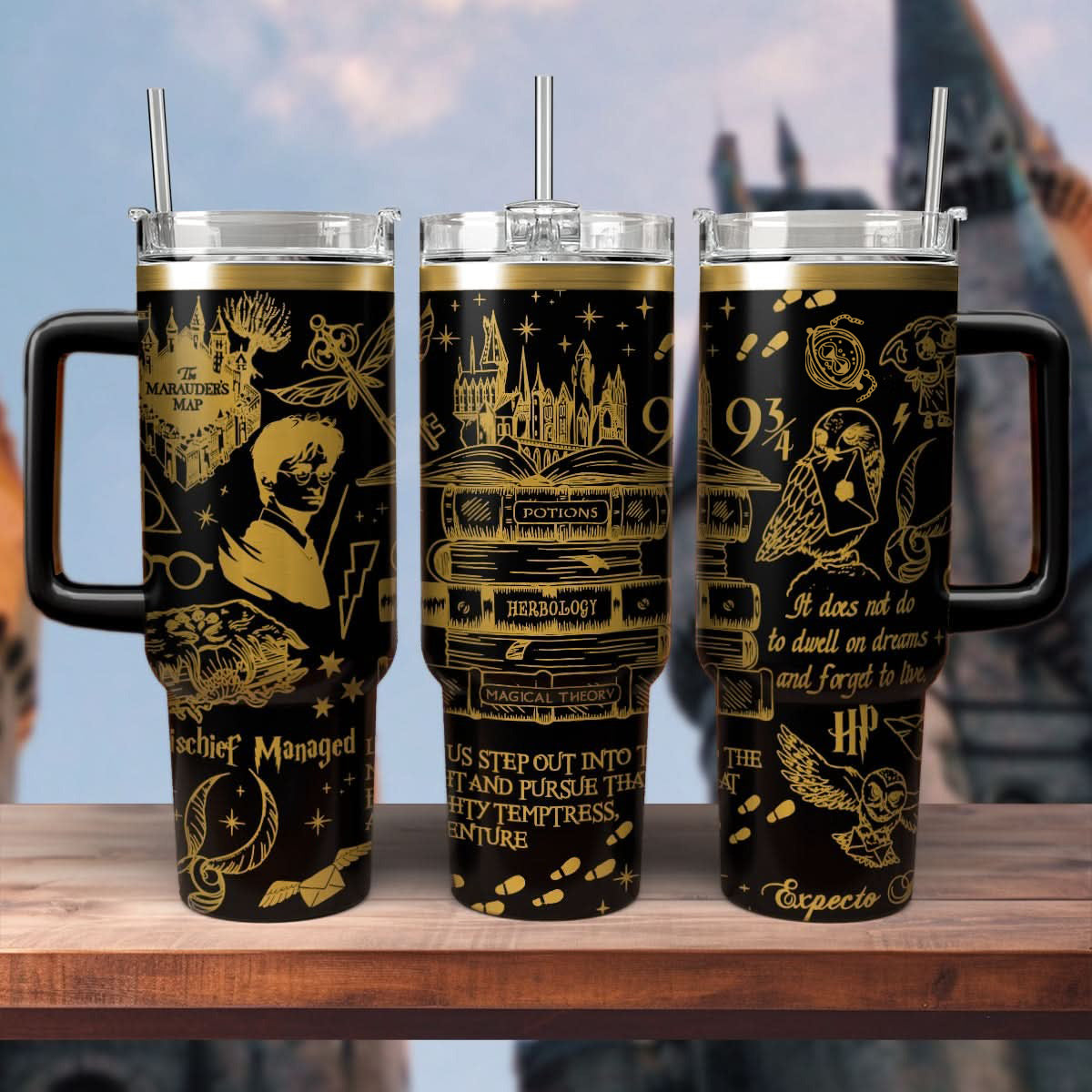 Harry Potter Tumbler 30oz/40oz, Hogwarts Castle Magic Tumbler with Handle, Harry Potter Laser Engraved Tumbler 30oz/40oz