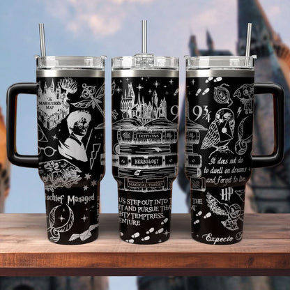 Harry Potter Tumbler 30oz/40oz, Hogwarts Castle Magic Tumbler with Handle, Harry Potter Laser Engraved Tumbler 30oz/40oz