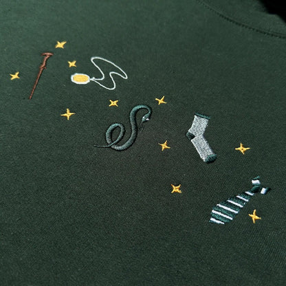 Harry Potter Embroidered Sweatshirt, Wizard School Aesthetic Crewneck, Magical Snake Sock Tie Wand Embroidery, Bookish Gift for Potter Fans EGG16