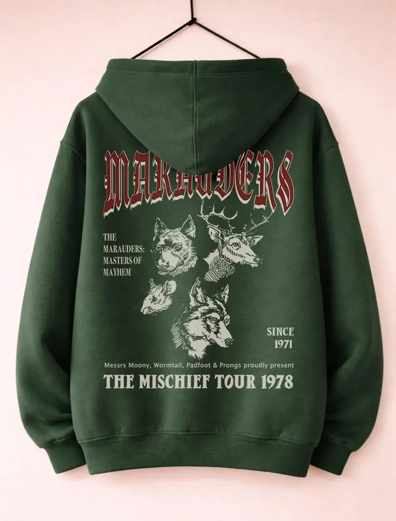 70s Wizards Marauders World Tour Hoodie (Front & Back), Pottery Shirt, ATYD Sweatshirt, Subtle HP Style Top