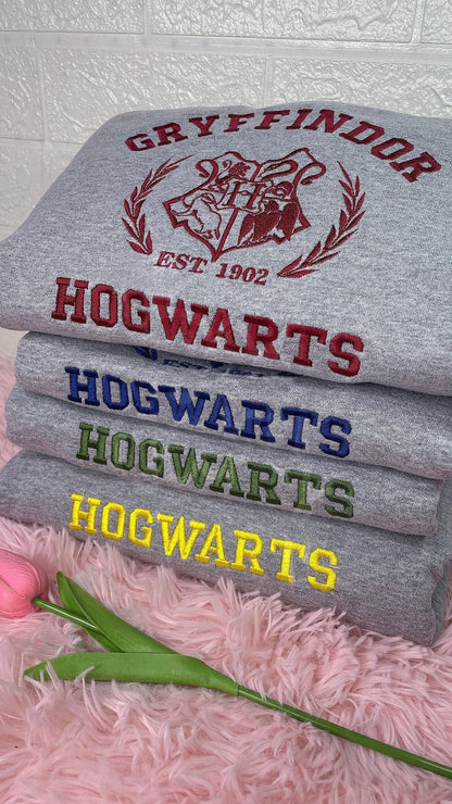 Hogwarts Houses Embroidered Sweatshirt, Embroidery Shirt Magic Wizard