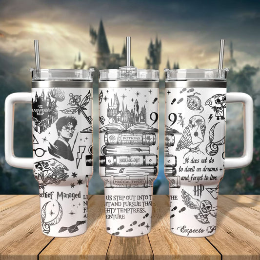 Harry Potter Tumbler 30oz/40oz, Hogwarts Castle Magic Tumbler with Handle, Harry Potter Laser Engraved Tumbler 30oz/40oz