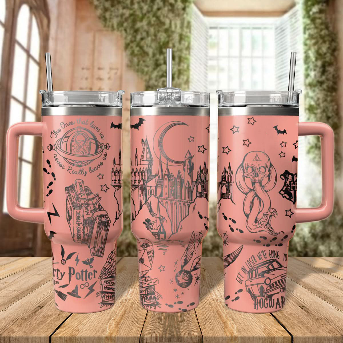 Tumbler Hogwarts Castle Magic 30oz/40oz , Hogwarts Tumbler with Handle, Harry Potter Laser Engraved Tumbler 30oz/40o