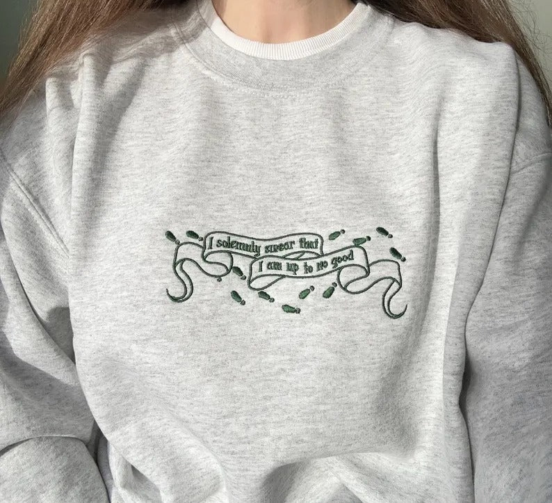 Harry Potter Embroidered Sweatshirt, Marauder’s Map Quote “I Solemnly Swear” Hoodie, Wizard Aesthetic Crewneck, Potter Fan Gift EGG26