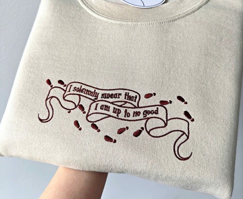 Harry Potter Embroidered Sweatshirt, Marauder’s Map Quote “I Solemnly Swear” Hoodie, Wizard Aesthetic Crewneck, Potter Fan Gift EGG26