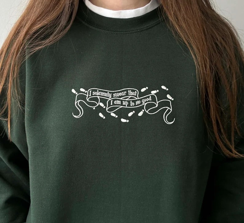 Harry Potter Embroidered Sweatshirt, Marauder’s Map Quote “I Solemnly Swear” Hoodie, Wizard Aesthetic Crewneck, Potter Fan Gift EGG26