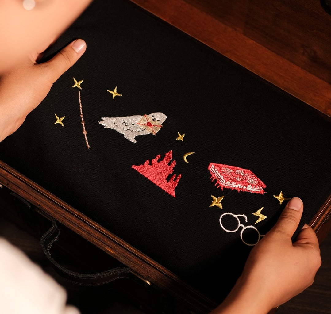 Harry Potter Embroidered Sweatshirt, Hedwig Owl Wand Hogwarts Castle Crewneck, Wizard Aesthetic Minimalist Shirt, Bookish Potter Fan Gift EGG23