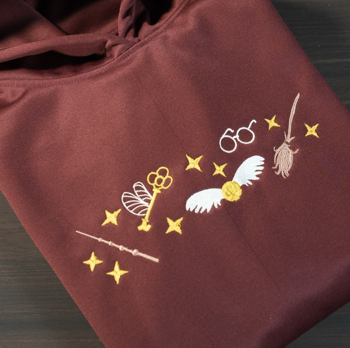 Harry Potter Embroidered Hoodie, Golden Snitch Wand Broom Key Embroidery, Wizard Aesthetic Sweatshirt, Potter Fan Gift, Bookish Merch EGG19