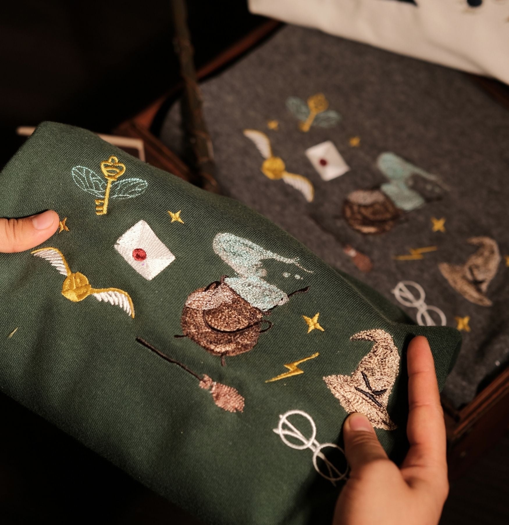 Harry Potter Embroidered Sweatshirt, Golden Snitch Cauldron Wand Hoodie, Wizard Aesthetic Crewneck, Potter Fan Gift, Flying Key Design EGG22