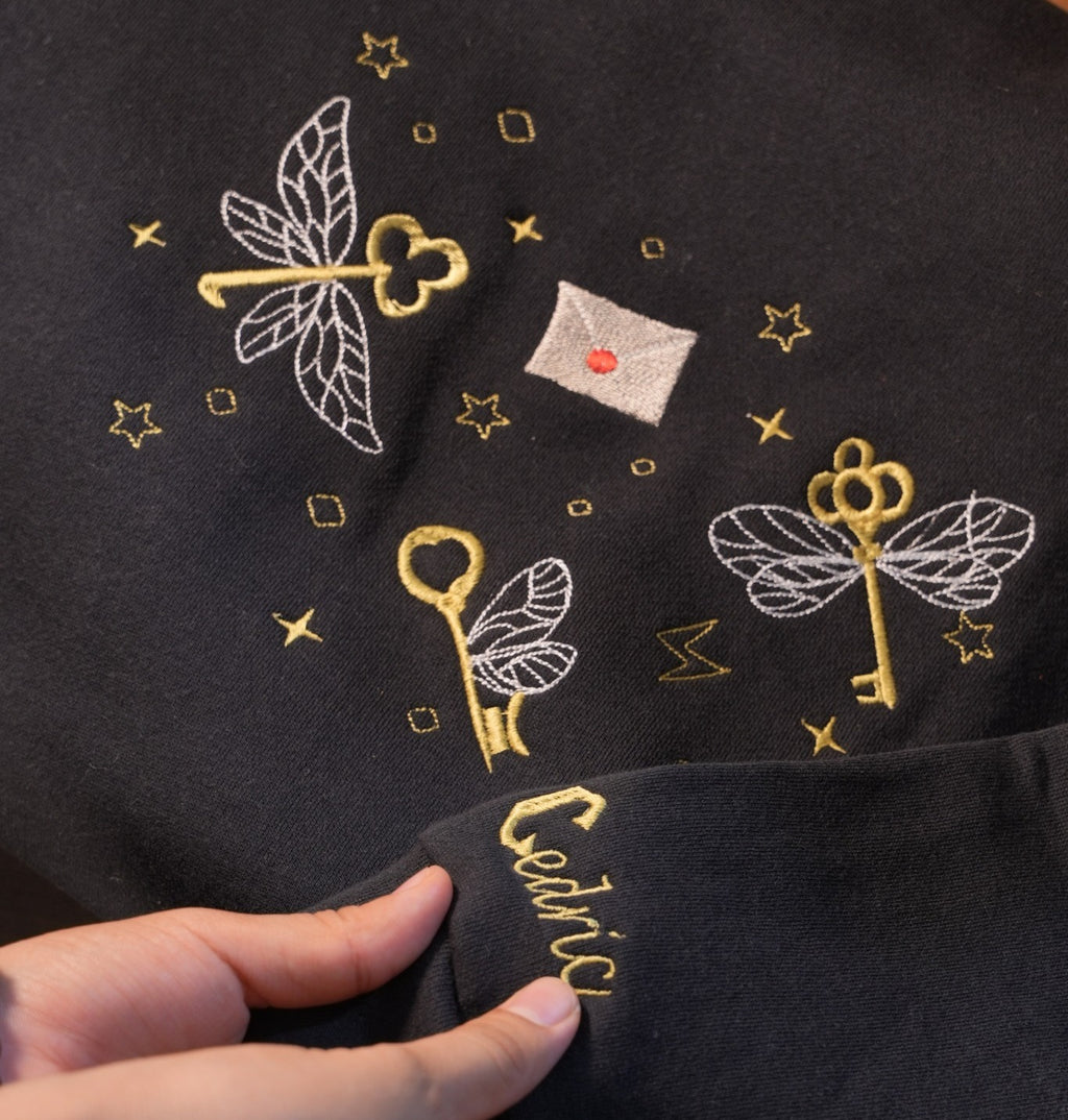 Harry Potter Embroidered Hoodie, Flying Keys and Hogwarts Letter Design, Wizard Aesthetic Sweatshirt, Personalized Gift for Potter Fans EGG20