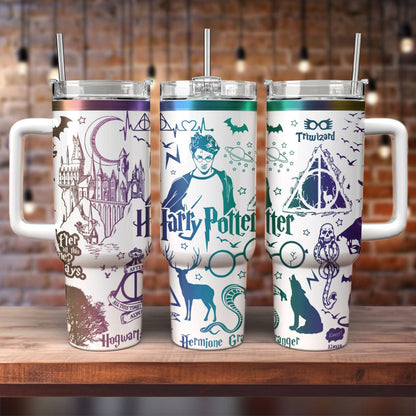 Harry Potter Tumbler 30oz/40oz, Hogwarts Castle Magic Tumbler with Handle, Harry Potter Laser Engraved Tumbler 30oz/40oz