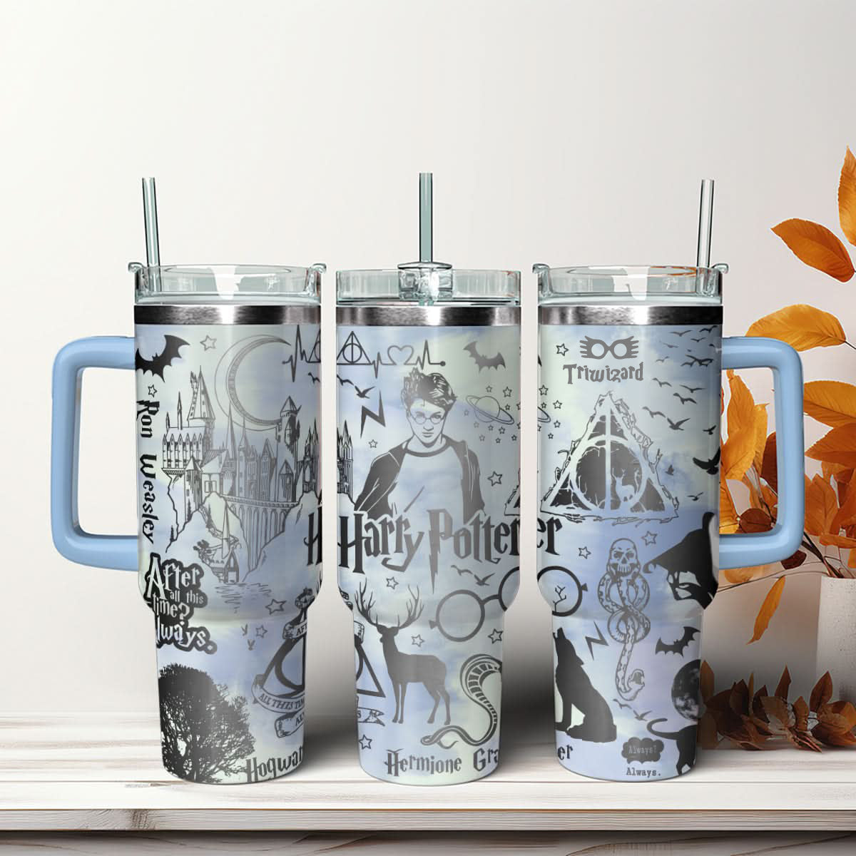 Harry Potter Tumbler 30oz/40oz, Hogwarts Castle Magic Tumbler with Handle, Harry Potter Laser Engraved Tumbler 30oz/40oz