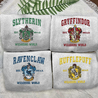 Embroidery Shirt Magic Wizard, Embroidered Sweatshirt Hogwarts Houses