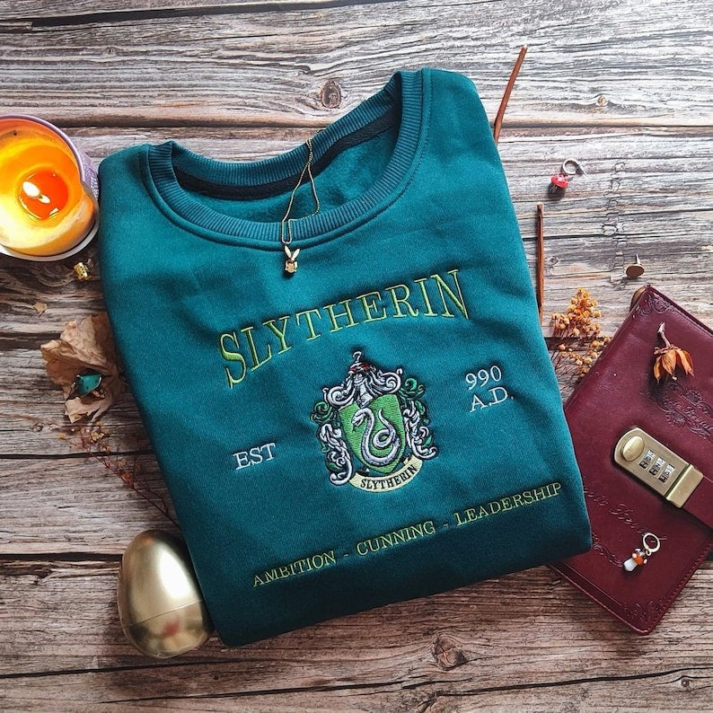 Magic Wizard Embroidery Shirt, Embroidered Sweatshirt Hogwarts Houses