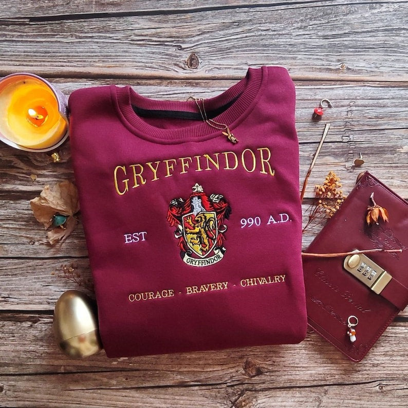 Magic Wizard Embroidery Shirt, Embroidered Sweatshirt Hogwarts Houses