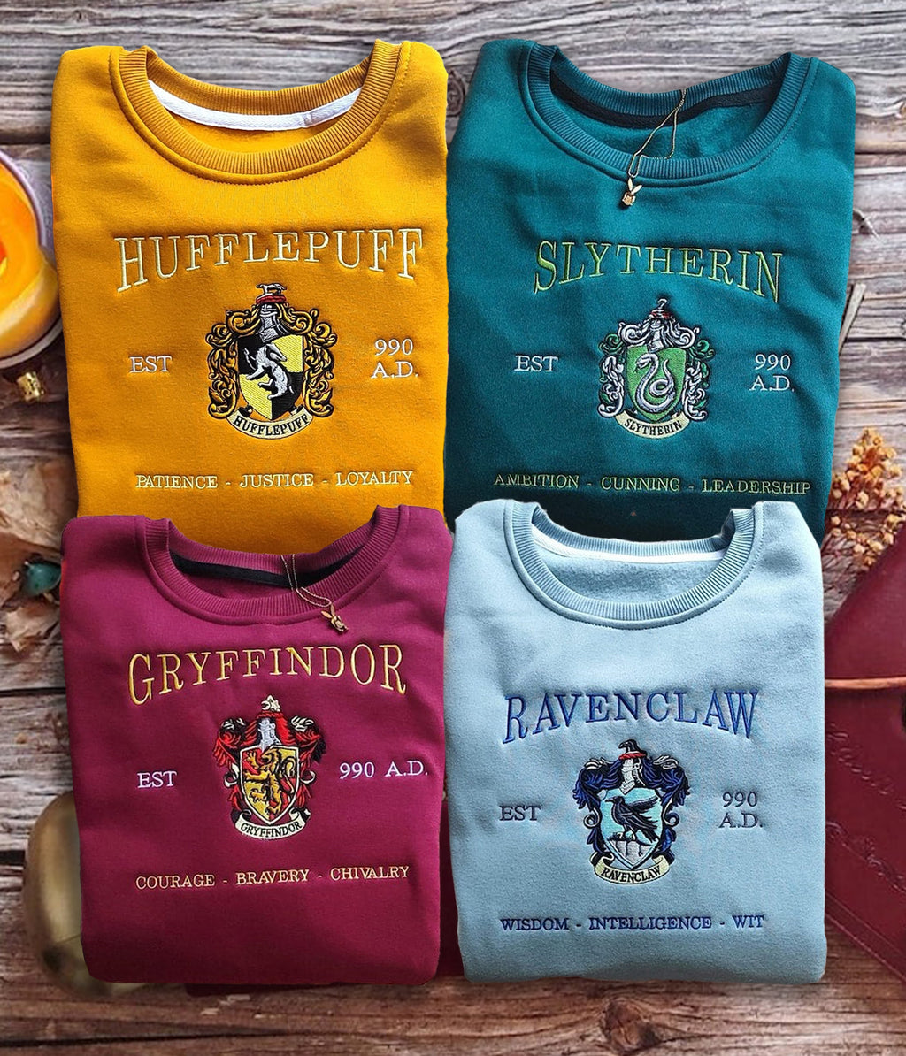 Magic Wizard Embroidery Shirt, Embroidered Sweatshirt Hogwarts Houses, EGG07