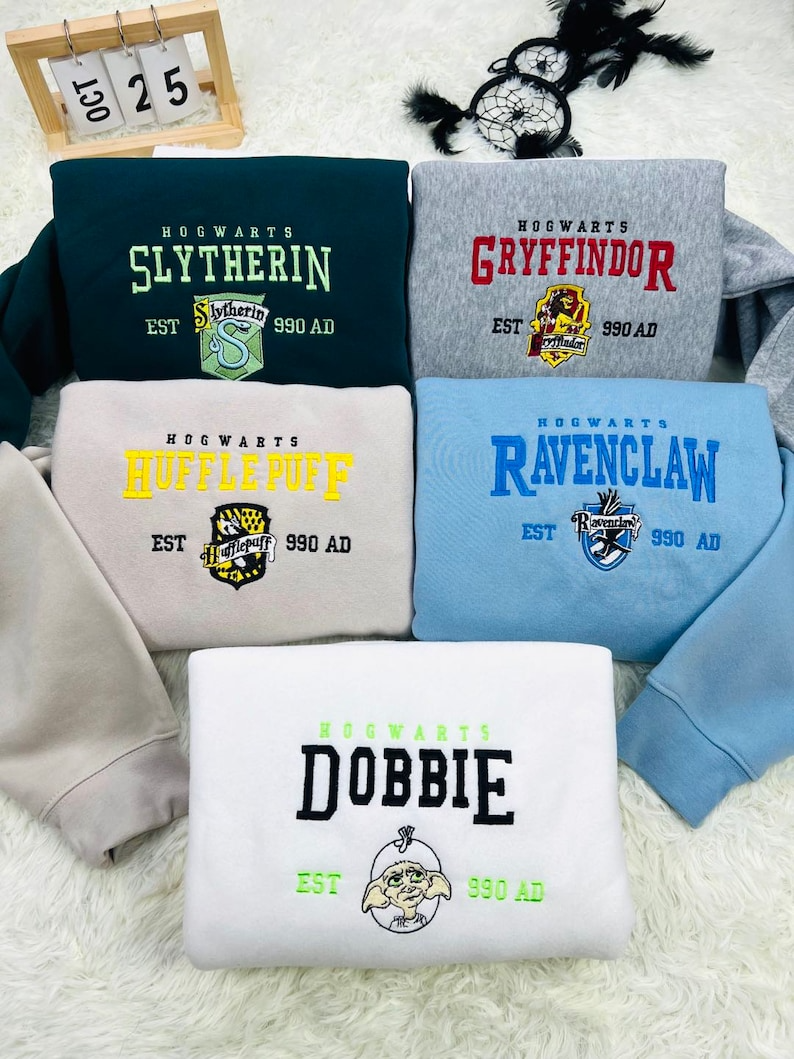 Embroidered Hogwarts Houses Sweatshirt, Embroidery Shirt Magic Wizard, EGG12
