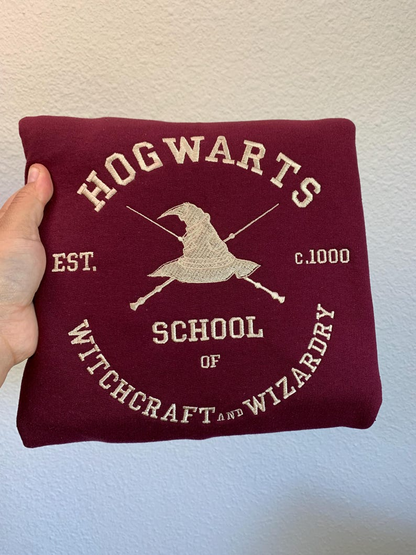 Hogwarts School Embroidered Sweatshirt | Wizarding World Inspired | Cozy Harry Potter Sweater