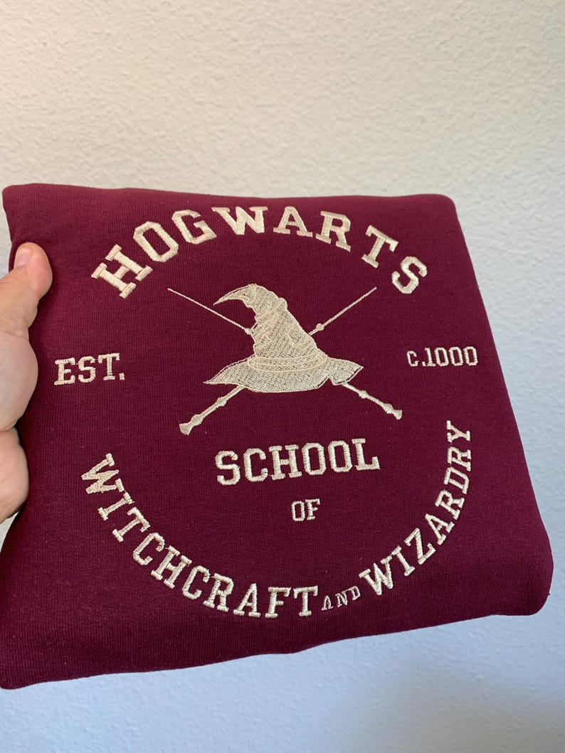 Hogwarts School Embroidered Sweatshirt, Wizarding World Inspired, Cozy Harry Potter Sweater, EGG02