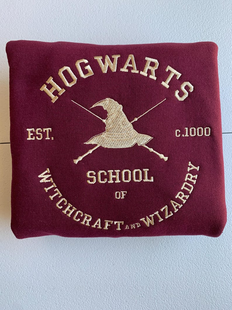 Hogwarts School Embroidered Sweatshirt, Wizarding World Inspired, Cozy Harry Potter Sweater, EGG02