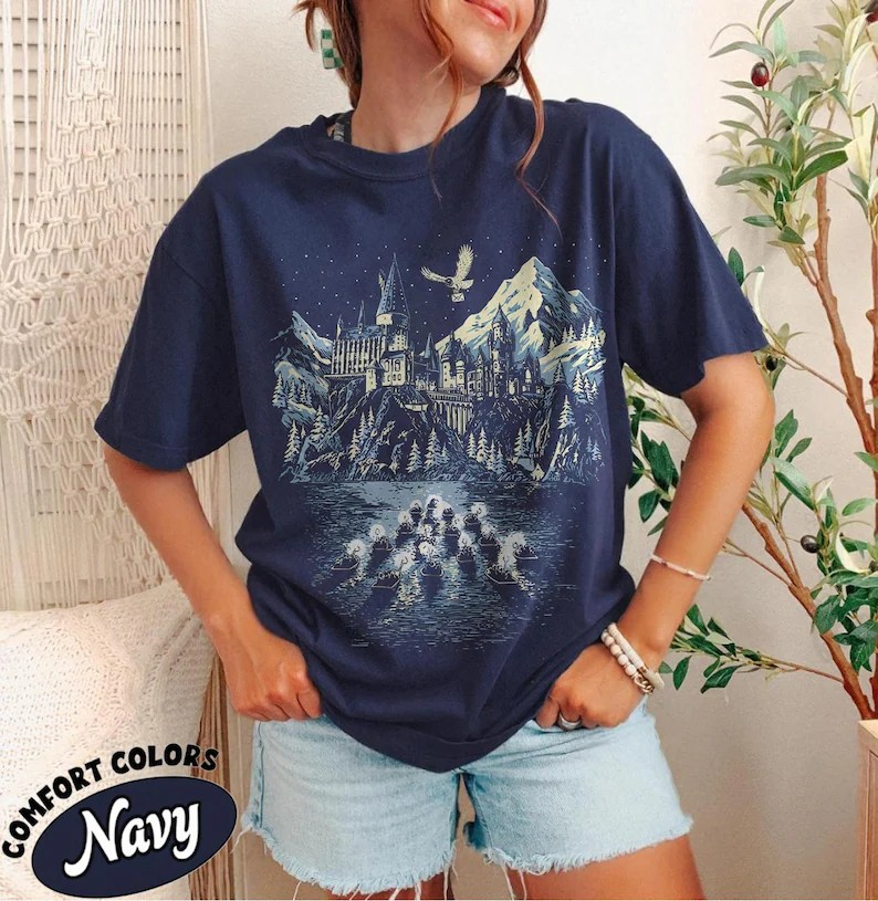 Wizard School Castle Shirt, Aesthetic Magic Castle Tee, Magical Bookish Gift, Hogwarts Inspired Apparel, Vintage Magic World Shirt, Owl Tee