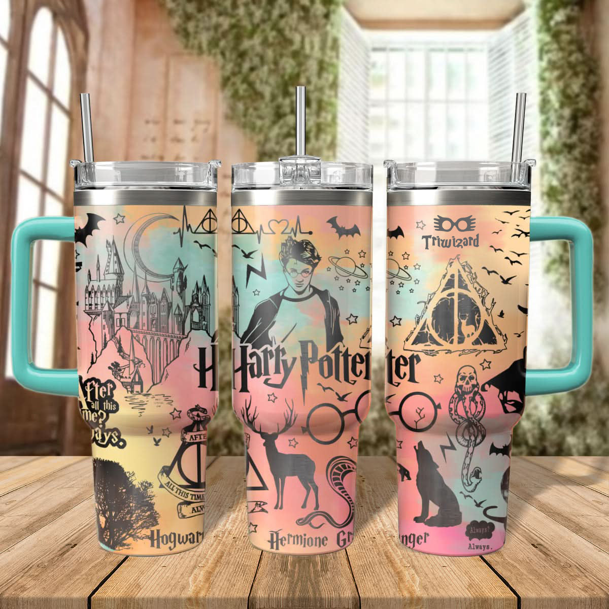 Harry Potter Tumbler 30oz/40oz, Hogwarts Castle Magic Tumbler with Handle, Harry Potter Laser Engraved Tumbler 30oz/40oz